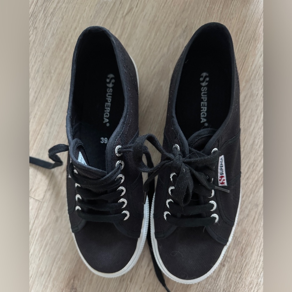 Superga platform Classic Black Lace-Up Shoes
